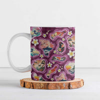 Hawaii Islands Map Design with Japanese Landscape Ceramic Mug Hawaiian Japan Fusion Art Pink Color