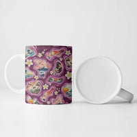 Hawaii Islands Map Design with Japanese Landscape Ceramic Mug Hawaiian Japan Fusion Art Pink Color
