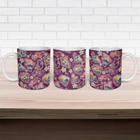 Hawaii Islands Map Design with Japanese Landscape Ceramic Mug Hawaiian Japan Fusion Art Pink Color