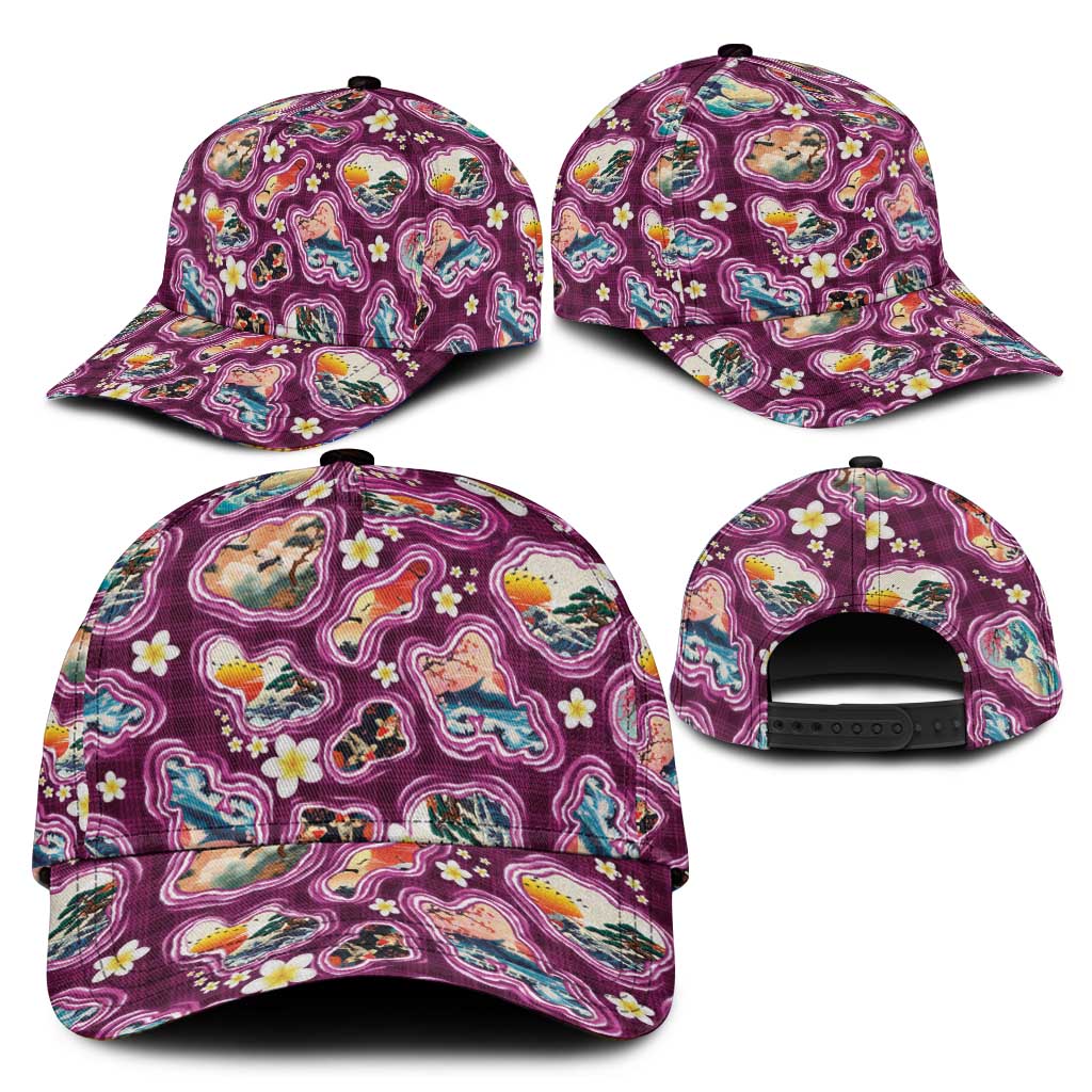 Hawaii Islands Map Design with Japanese Landscape Classic Cap Hawaiian Japan Fusion Art Pink Color
