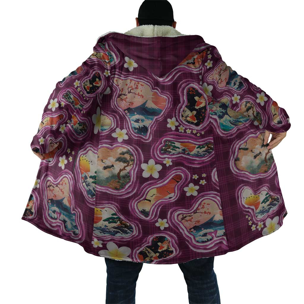 Hawaii Islands Map Design with Japanese Landscape Cloak Hawaiian Japan Fusion Art Pink Color LT03 - Polynesian Pride