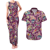 Hawaii Islands Map Design with Japanese Landscape Couples Matching Tank Maxi Dress and Hawaiian Shirt Hawaiian Japan Fusion Art Pink Color