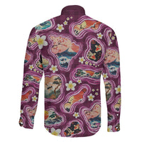 Hawaii Islands Map Design with Japanese Landscape Family Matching Mermaid Dress and Hawaiian Shirt Hawaiian Japan Fusion Art Pink Color LT03 - Polynesian Pride