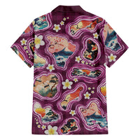 Hawaii Islands Map Design with Japanese Landscape Family Matching Off Shoulder Short Dress and Hawaiian Shirt Hawaiian Japan Fusion Art Pink Color LT03 - Polynesian Pride