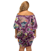 Hawaii Islands Map Design with Japanese Landscape Family Matching Off Shoulder Short Dress and Hawaiian Shirt Hawaiian Japan Fusion Art Pink Color LT03 - Polynesian Pride
