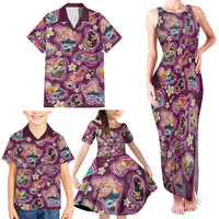 Hawaii Islands Map Design with Japanese Landscape Family Matching Tank Maxi Dress and Hawaiian Shirt Hawaiian Japan Fusion Art Pink Color