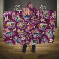 Hawaii Islands Map Design with Japanese Landscape Hooded Blanket Hawaiian Japan Fusion Art Pink Color