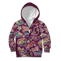Hawaii Islands Map Design with Japanese Landscape Kid Hoodie Hawaiian Japan Fusion Art Pink Color LT03 Zip Hoodie Pink - Polynesian Pride