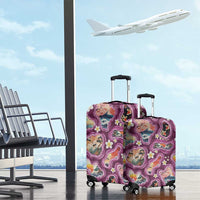 Hawaii Islands Map Design with Japanese Landscape Luggage Cover Hawaiian Japan Fusion Art Pink Color