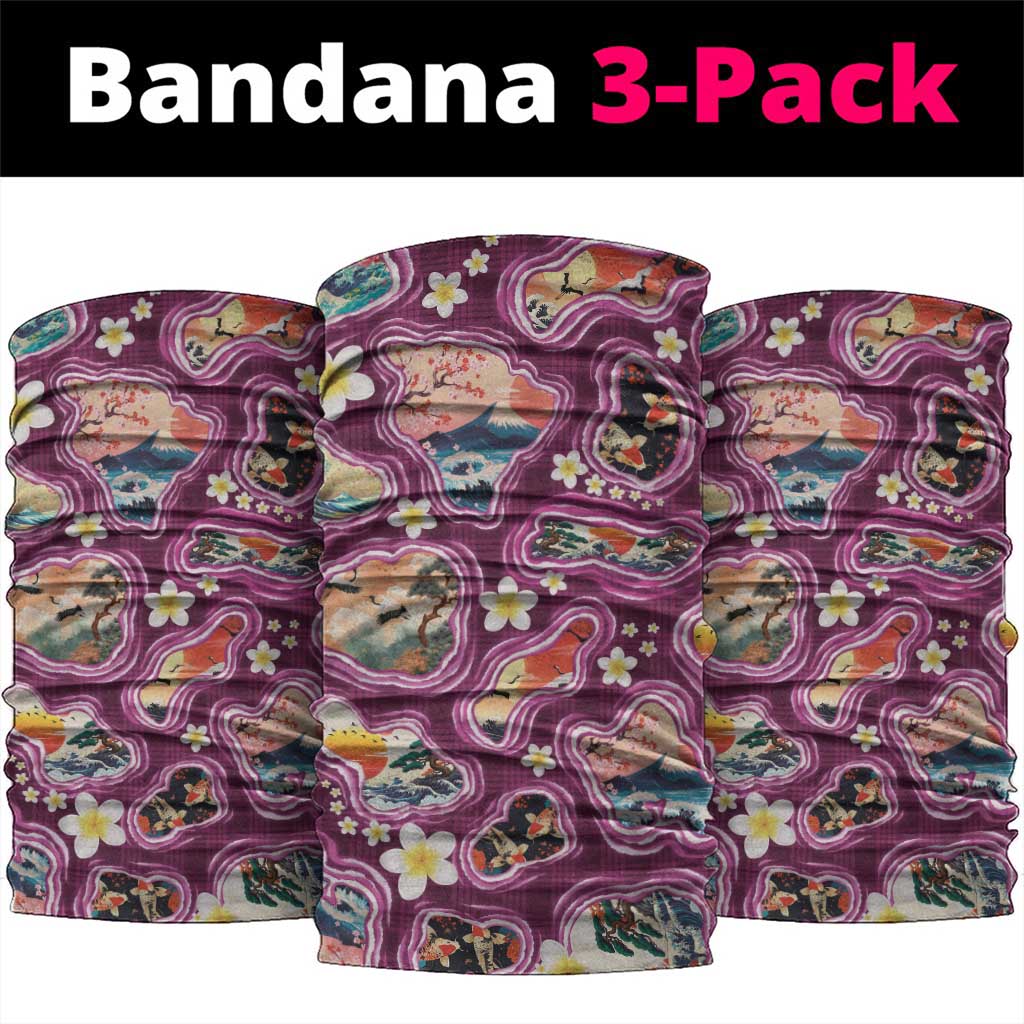 Hawaii Islands Map Design with Japanese Landscape Neck Gaiter Hawaiian Japan Fusion Art Pink Color LT03 package One Size: 25*50cm Pink - Polynesian Pride