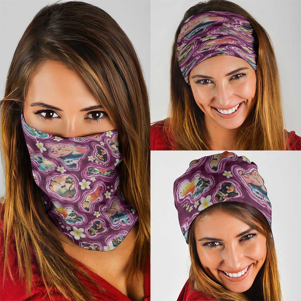Hawaii Islands Map Design with Japanese Landscape Neck Gaiter Hawaiian Japan Fusion Art Pink Color LT03 - Polynesian Pride