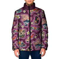 Hawaii Islands Map Design with Japanese Landscape Padded Jacket Hawaiian Japan Fusion Art Pink Color LT03 Men Pink - Polynesian Pride