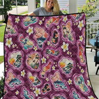 Hawaii Islands Map Design with Japanese Landscape Quilt Hawaiian Japan Fusion Art Pink Color