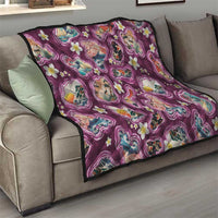 Hawaii Islands Map Design with Japanese Landscape Quilt Hawaiian Japan Fusion Art Pink Color