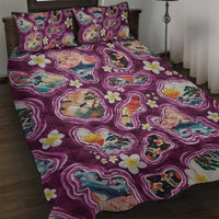 Hawaii Islands Map Design with Japanese Landscape Quilt Bed Set Hawaiian Japan Fusion Art Pink Color LT03 Pink - Polynesian Pride