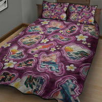 Hawaii Islands Map Design with Japanese Landscape Quilt Bed Set Hawaiian Japan Fusion Art Pink Color LT03 - Polynesian Pride