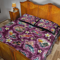 Hawaii Islands Map Design with Japanese Landscape Quilt Bed Set Hawaiian Japan Fusion Art Pink Color LT03 - Polynesian Pride