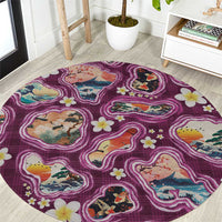 Hawaii Islands Map Design with Japanese Landscape Round Carpet Hawaiian Japan Fusion Art Pink Color LT03 Pink - Polynesian Pride