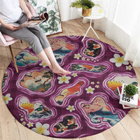 Hawaii Islands Map Design with Japanese Landscape Round Carpet Hawaiian Japan Fusion Art Pink Color LT03 - Polynesian Pride