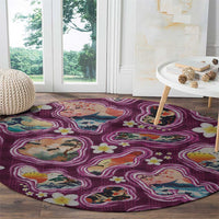 Hawaii Islands Map Design with Japanese Landscape Round Carpet Hawaiian Japan Fusion Art Pink Color LT03 - Polynesian Pride