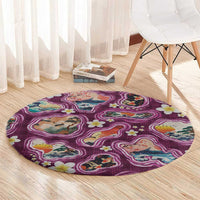 Hawaii Islands Map Design with Japanese Landscape Round Carpet Hawaiian Japan Fusion Art Pink Color LT03 - Polynesian Pride