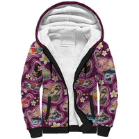 Hawaii Islands Map Design with Japanese Landscape Sherpa Hoodie Hawaiian Japan Fusion Art Pink Color