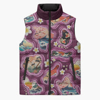 Hawaii Islands Map Design with Japanese Landscape Sleeveless Puffer Jacket Hawaiian Japan Fusion Art Pink Color LT03 Unisex Pink - Polynesian Pride