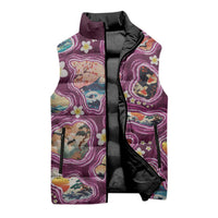 Hawaii Islands Map Design with Japanese Landscape Sleeveless Puffer Jacket Hawaiian Japan Fusion Art Pink Color LT03 - Polynesian Pride