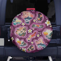 Hawaii Islands Map Design with Japanese Landscape Spare Tire Cover Hawaiian Japan Fusion Art Pink Color