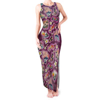 Hawaii Islands Map Design with Japanese Landscape Tank Maxi Dress Hawaiian Japan Fusion Art Pink Color LT03 Women Pink - Polynesian Pride