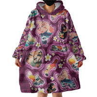 Hawaii Islands Map Design with Japanese Landscape Wearable Blanket Hoodie Hawaiian Japan Fusion Art Pink Color