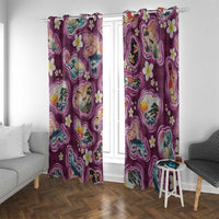 Hawaii Islands Map Design with Japanese Landscape Window Curtain Hawaiian Japan Fusion Art Pink Color