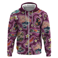 Hawaii Islands Map Design with Japanese Landscape Zip Hoodie Hawaiian Japan Fusion Art Pink Color