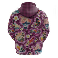 Hawaii Islands Map Design with Japanese Landscape Zip Hoodie Hawaiian Japan Fusion Art Pink Color