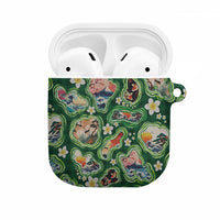Hawaiian and Japanese Culture Together AirPods Case Hawaiian Island Shapes with Japanese Landscape Green Color