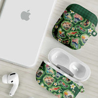 Hawaiian and Japanese Culture Together AirPods Case Hawaiian Island Shapes with Japanese Landscape Green Color