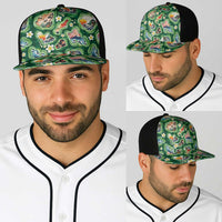 Hawaiian and Japanese Culture Together Baseball Net Cap Hawaiian Island Shapes with Japanese Landscape Green Color