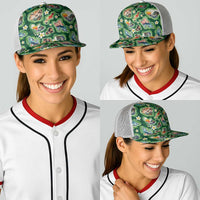 Hawaiian and Japanese Culture Together Baseball Net Cap Hawaiian Island Shapes with Japanese Landscape Green Color