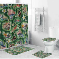 Hawaiian and Japanese Culture Together Bathroom Set Hawaiian Island Shapes with Japanese Landscape Green Color