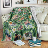 Hawaiian and Japanese Culture Together Blanket Hawaiian Island Shapes with Japanese Landscape Green Color