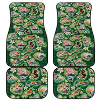 Hawaiian and Japanese Culture Together Car Mats Hawaiian Island Shapes with Japanese Landscape Green Color