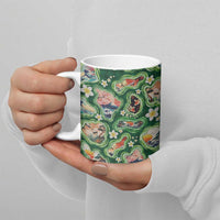 Hawaiian and Japanese Culture Together Ceramic Mug Hawaiian Island Shapes with Japanese Landscape Green Color