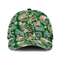 Hawaiian and Japanese Culture Together Classic Cap Hawaiian Island Shapes with Japanese Landscape Green Color