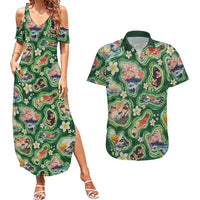 Hawaiian and Japanese Culture Together Couples Matching Summer Maxi Dress and Hawaiian Shirt Hawaiian Island Shapes with Japanese Landscape Green Color