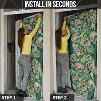 Hawaiian and Japanese Culture Together Door Cover Hawaiian Island Shapes with Japanese Landscape Green Color