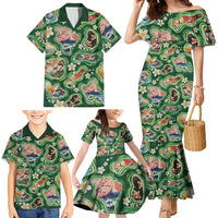 Hawaiian and Japanese Culture Together Family Matching Mermaid Dress and Hawaiian Shirt Hawaiian Island Shapes with Japanese Landscape Green Color