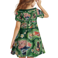 Hawaiian and Japanese Culture Together Family Matching Puletasi and Hawaiian Shirt Hawaiian Island Shapes with Japanese Landscape Green Color