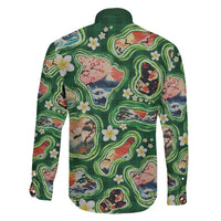 Hawaiian and Japanese Culture Together Family Matching Puletasi and Hawaiian Shirt Hawaiian Island Shapes with Japanese Landscape Green Color