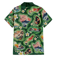 Hawaiian and Japanese Culture Together Family Matching Short Sleeve Bodycon Dress and Hawaiian Shirt Hawaiian Island Shapes with Japanese Landscape Green Color
