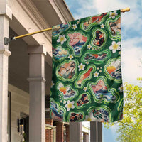Hawaiian and Japanese Culture Together Garden Flag Hawaiian Island Shapes with Japanese Landscape Green Color